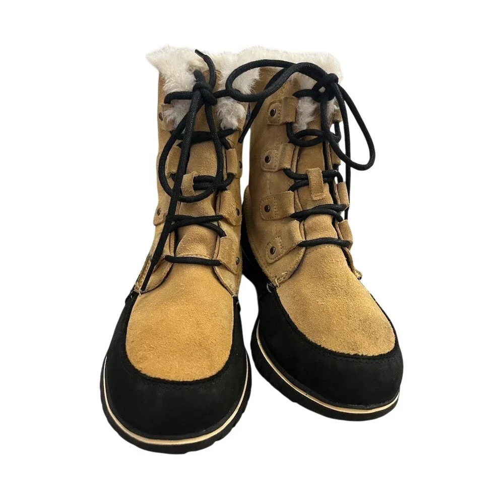 SOREL Womens Waterproof Insulated Snow Boots Tan Faux Fur Trim Lace-Up 10